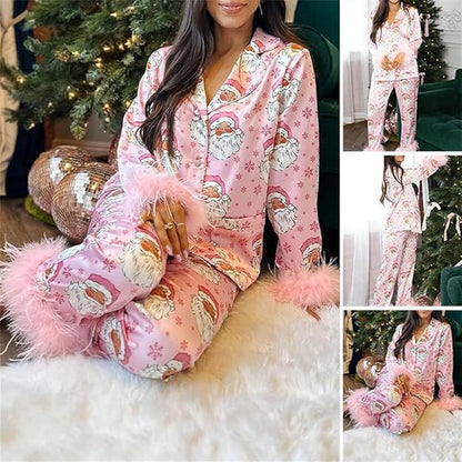 Featherly Pink Santa Pajamas