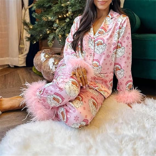 Featherly Pink Santa Pajamas